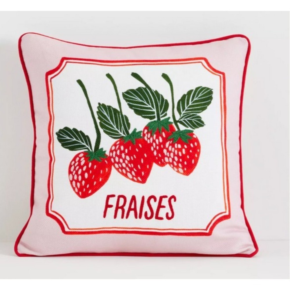 Anthropologie Throw Pillow Strawberries France French Embroidered Les Fruits
